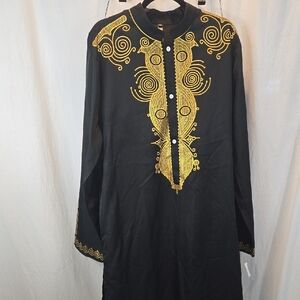 Elegant Black Dashiki with Gold Embroidery